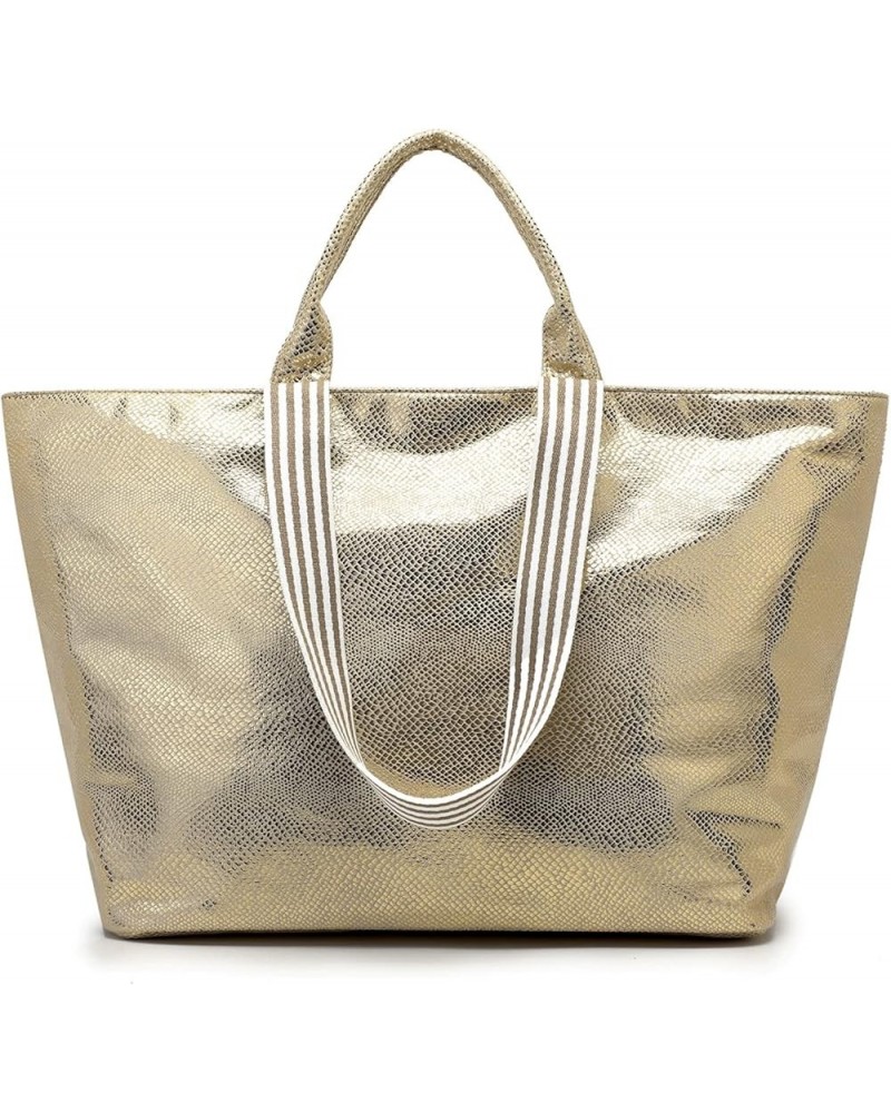 Large Tote Bags for Women Top Handle Satchel Purse Large Capacity Shoulder Bags Snakeskin Handbags Golden $22.67 Totes