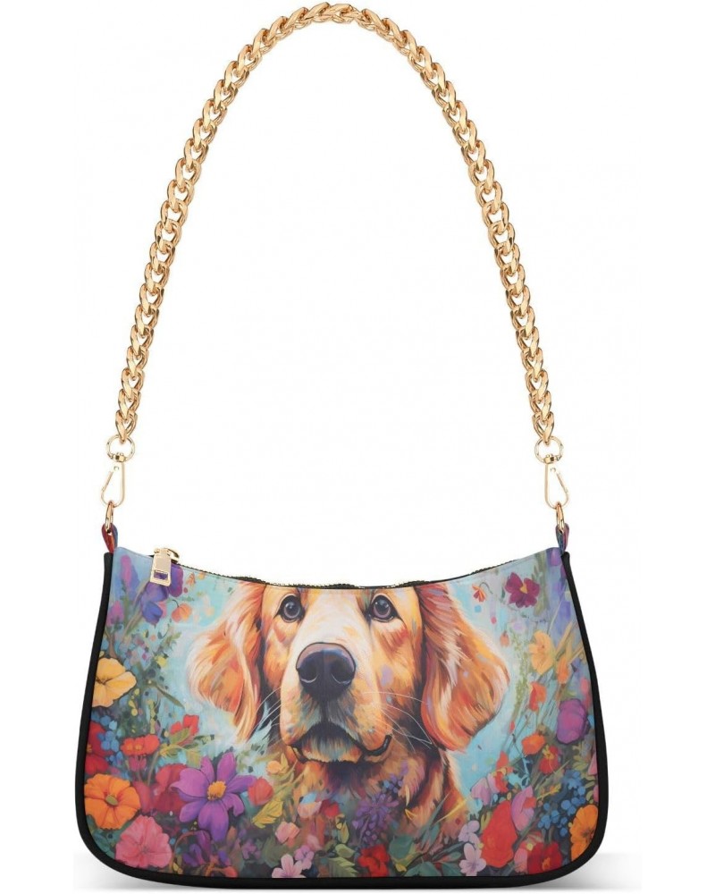 Crossbody Bags for Women Shoulder Purse Golden Retriever Dog Handbags Stylish Clutch Purse with Chain Strap $17.99 Shoulder Bags