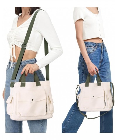 Canvas Tote Bag with Pockets for Women Crossbody Bag Canvas Shoulder Bag Work Tote Bag Hobo Handbag for Men A03-white-small $...