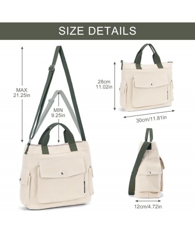 Canvas Tote Bag with Pockets for Women Crossbody Bag Canvas Shoulder Bag Work Tote Bag Hobo Handbag for Men A03-white-small $...