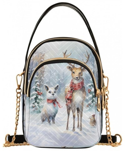 Painting Deer Merry Christmas Small Chain Crossbody Travel Bag Handbag Cell Phone Purse for Women $10.56 Crossbody Bags