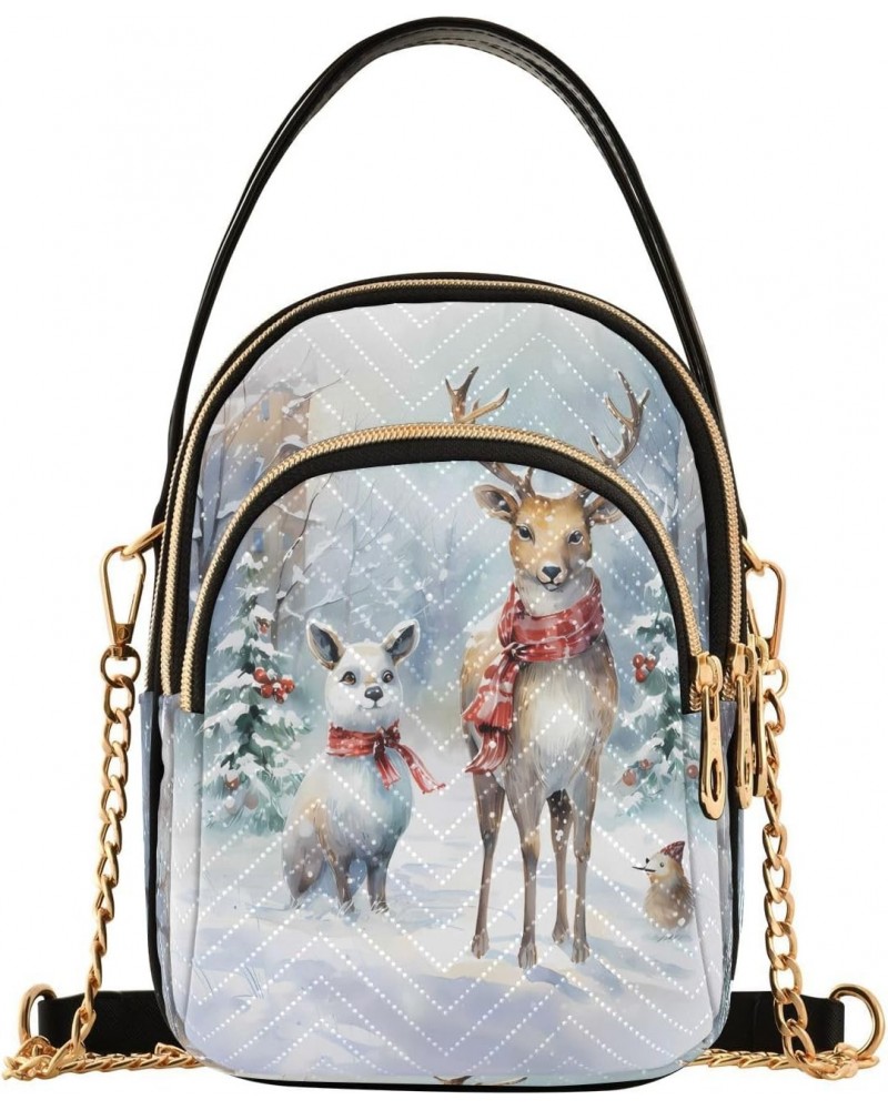 Painting Deer Merry Christmas Small Chain Crossbody Travel Bag Handbag Cell Phone Purse for Women $10.56 Crossbody Bags