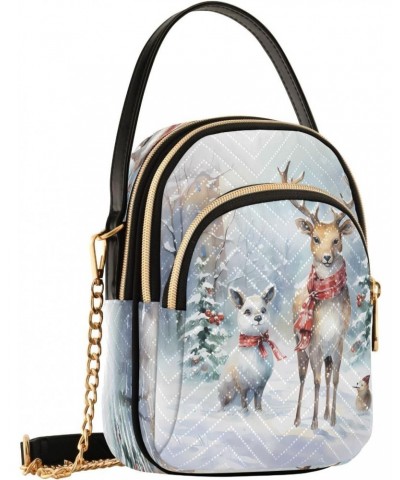 Painting Deer Merry Christmas Small Chain Crossbody Travel Bag Handbag Cell Phone Purse for Women $10.56 Crossbody Bags