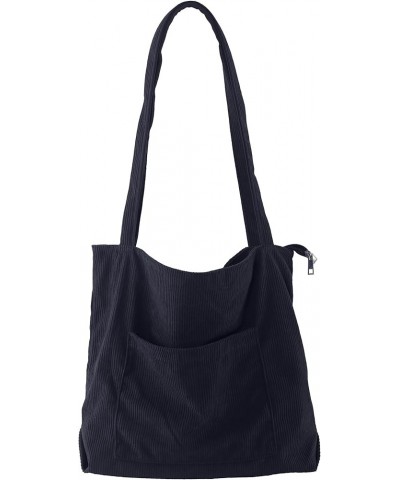 Corduroy Tote Bag for Women Girl Canvas Handbags Shoulder Purse 004-black $7.01 Shoulder Bags