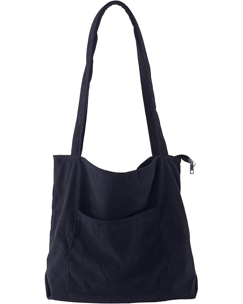 Corduroy Tote Bag for Women Girl Canvas Handbags Shoulder Purse 004-black $7.01 Shoulder Bags