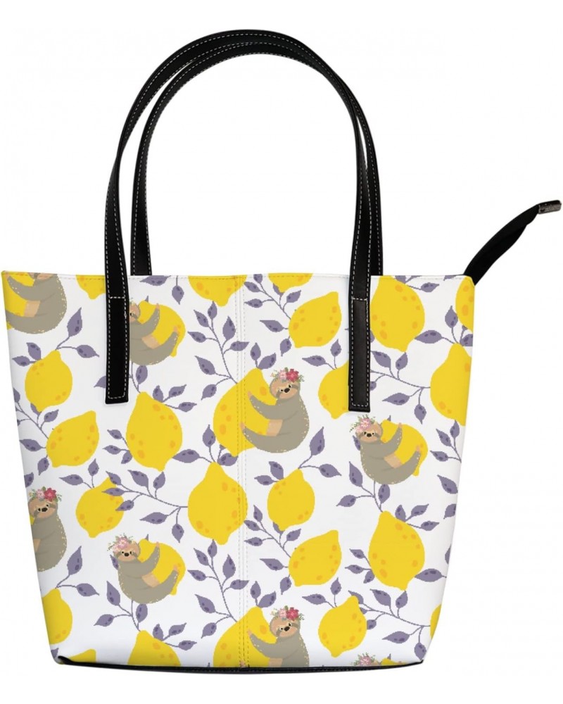 Shoulder Bag Tote Bags for Women Cute Sloths Yellow Lemons Leather Shopper Work Handbags Large Casual Bag $28.19 Totes