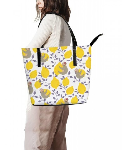 Shoulder Bag Tote Bags for Women Cute Sloths Yellow Lemons Leather Shopper Work Handbags Large Casual Bag $28.19 Totes