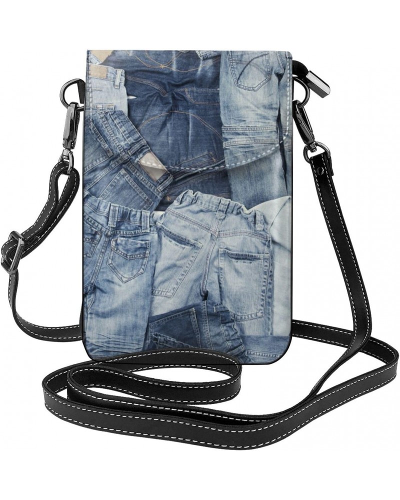 Jeans Background Women Cell Phone Purse Leather Shoulder Crossbody Bag Wallet Pouch $20.57 Shoulder Bags