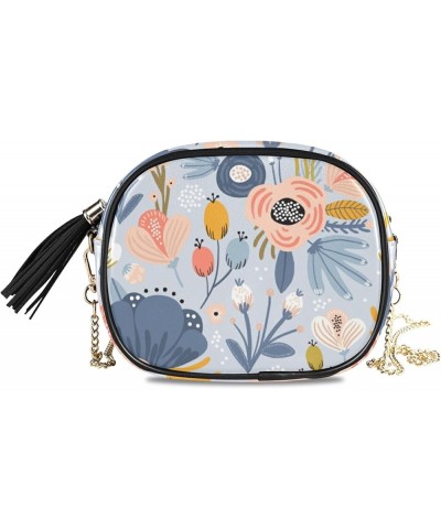 Shoulder Crossbody Bag With Metal Chain Strap for Women Girl Purple Tropical Leaves Women's Wallet One Size Blue Flowers $13....