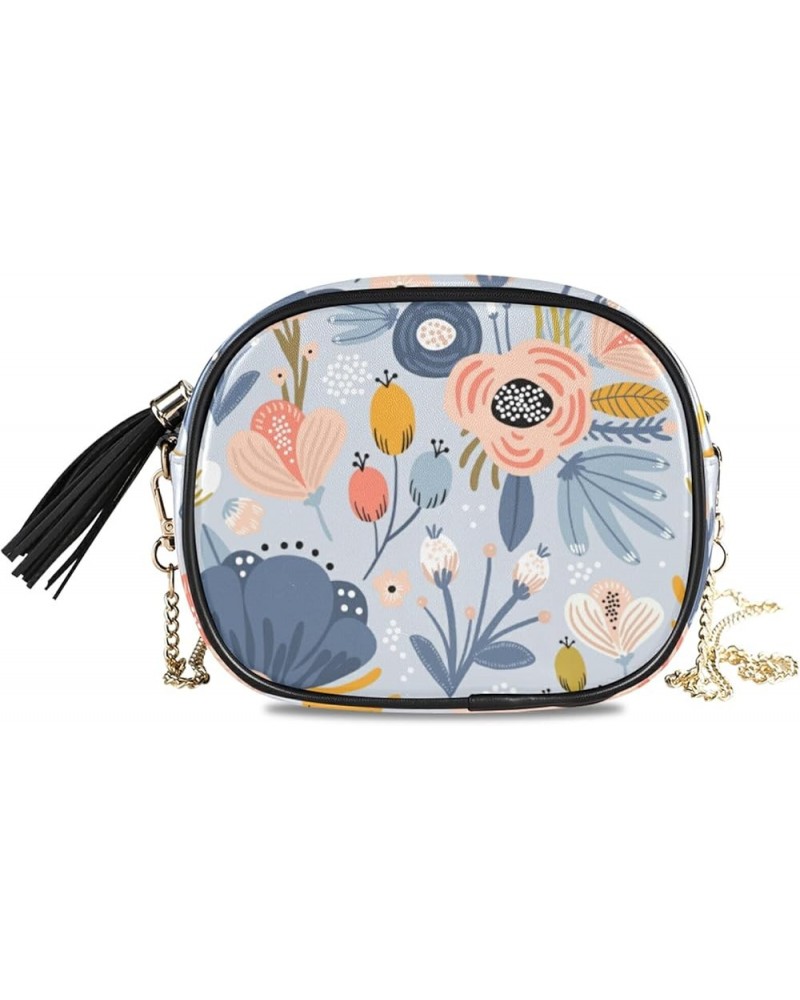 Shoulder Crossbody Bag With Metal Chain Strap for Women Girl Purple Tropical Leaves Women's Wallet One Size Blue Flowers $13....