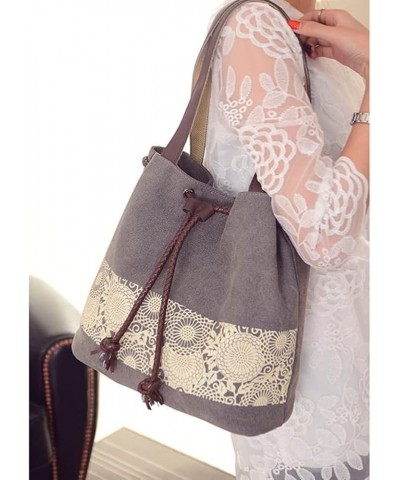 Printed Handbag for Women Cotton Canvas Shoulder Bag Retro Satchel Top Handle Tote Bag Casual Purse with Drawstring Blue $25....