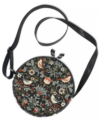 Round Crossbody Bag Small Circle Purse Zip Handbag for Women Flowers1 $11.99 Crossbody Bags