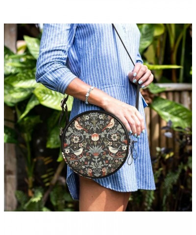 Round Crossbody Bag Small Circle Purse Zip Handbag for Women Flowers1 $11.99 Crossbody Bags