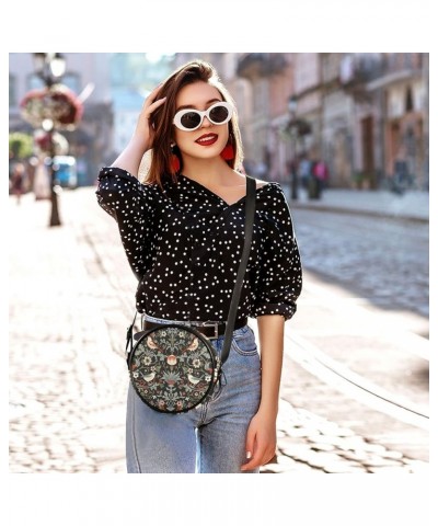 Round Crossbody Bag Small Circle Purse Zip Handbag for Women Flowers1 $11.99 Crossbody Bags