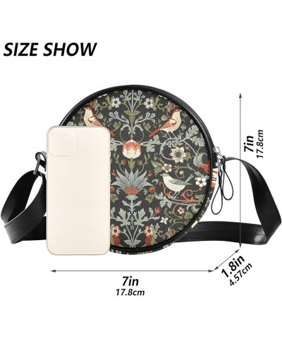 Round Crossbody Bag Small Circle Purse Zip Handbag for Women Flowers1 $11.99 Crossbody Bags