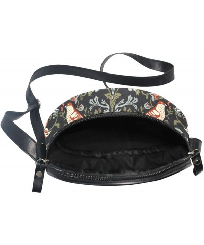 Round Crossbody Bag Small Circle Purse Zip Handbag for Women Flowers1 $11.99 Crossbody Bags