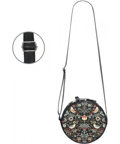 Round Crossbody Bag Small Circle Purse Zip Handbag for Women Flowers1 $11.99 Crossbody Bags