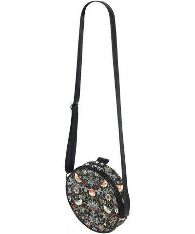 Round Crossbody Bag Small Circle Purse Zip Handbag for Women Flowers1 $11.99 Crossbody Bags