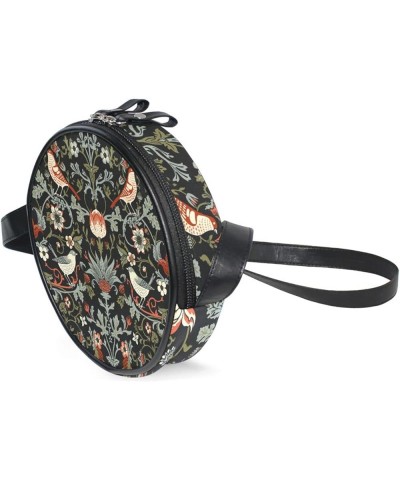 Round Crossbody Bag Small Circle Purse Zip Handbag for Women Flowers1 $11.99 Crossbody Bags