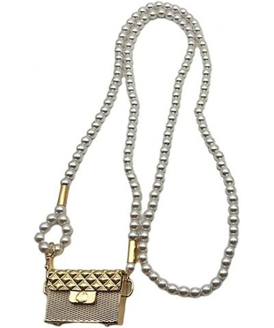 Cute Pearl Chain Goddess Crossbody Bag Waist Chain Women's Plaid Tidal Mini Earphone Bag Kawaii (golden) Golden $10.50 Crossb...