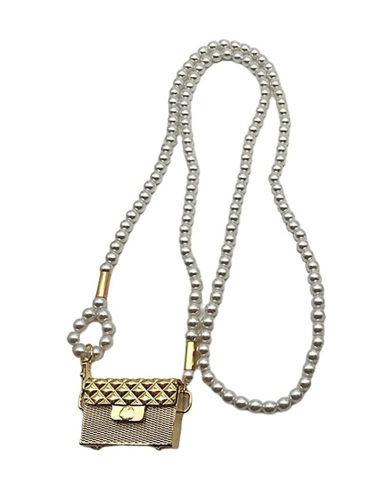 Cute Pearl Chain Goddess Crossbody Bag Waist Chain Women's Plaid Tidal Mini Earphone Bag Kawaii (golden) Golden $10.50 Crossb...