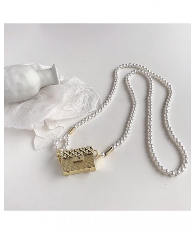 Cute Pearl Chain Goddess Crossbody Bag Waist Chain Women's Plaid Tidal Mini Earphone Bag Kawaii (golden) Golden $10.50 Crossb...