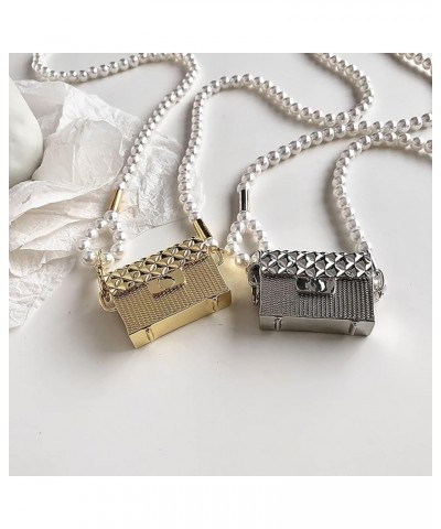 Cute Pearl Chain Goddess Crossbody Bag Waist Chain Women's Plaid Tidal Mini Earphone Bag Kawaii (golden) Golden $10.50 Crossb...