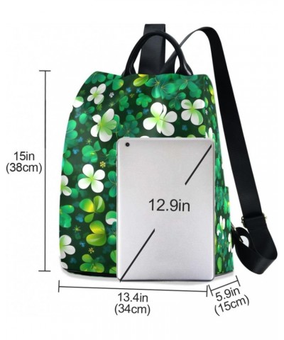 Stpatrick White Green Leaves Shamrocks Womens Backpack Purse Handbag Anti Theft Ladies Shoulder Bags Travel Backpack for Trav...