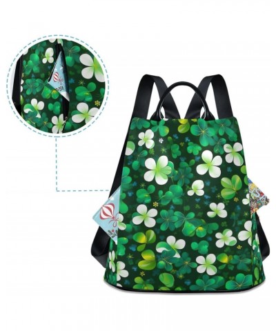 Stpatrick White Green Leaves Shamrocks Womens Backpack Purse Handbag Anti Theft Ladies Shoulder Bags Travel Backpack for Trav...