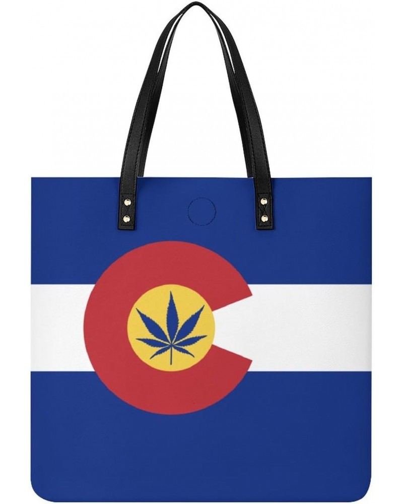 Colorado Weed Flag Women Handbags PU Leather Tote Shoulder Bag Purses for Travel Shopping Work $20.34 Totes