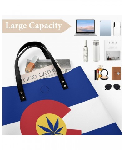 Colorado Weed Flag Women Handbags PU Leather Tote Shoulder Bag Purses for Travel Shopping Work $20.34 Totes