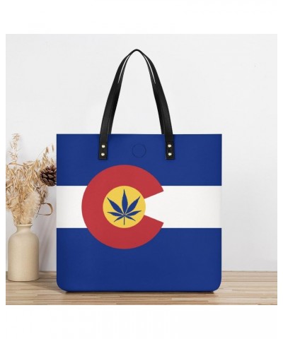 Colorado Weed Flag Women Handbags PU Leather Tote Shoulder Bag Purses for Travel Shopping Work $20.34 Totes