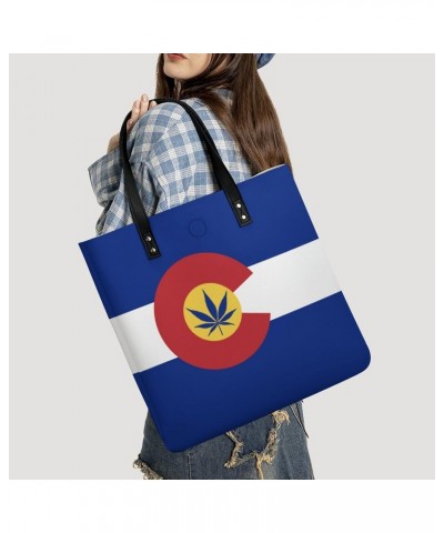 Colorado Weed Flag Women Handbags PU Leather Tote Shoulder Bag Purses for Travel Shopping Work $20.34 Totes