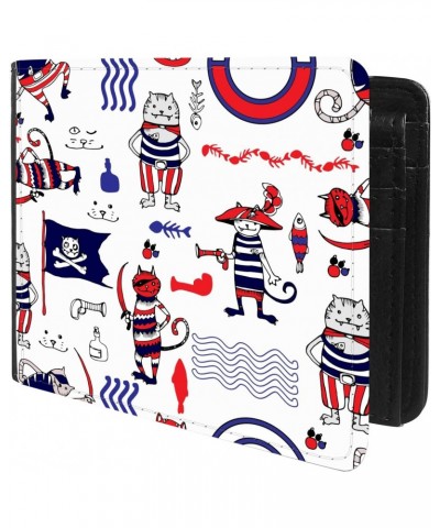 Unique Desige Pattern - Cats pirates vector hand drawing illustration, Slim Front Pocket Wallet Billfold RFID Blocking $10.21...