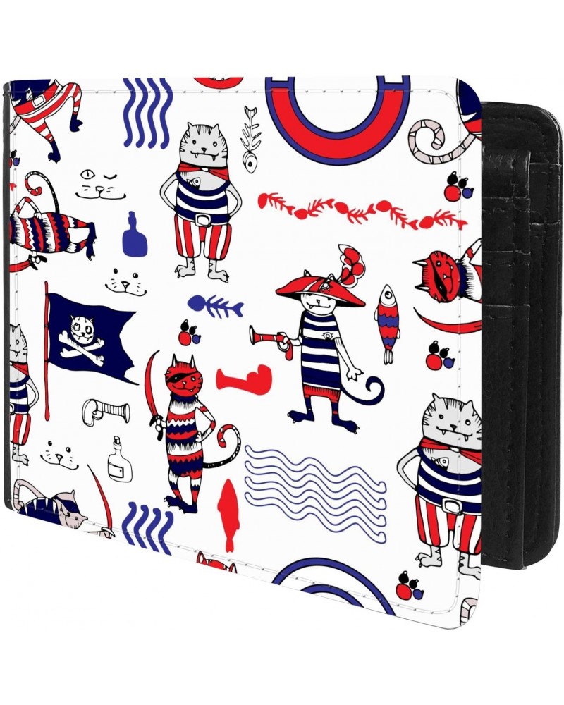 Unique Desige Pattern - Cats pirates vector hand drawing illustration, Slim Front Pocket Wallet Billfold RFID Blocking $10.21...