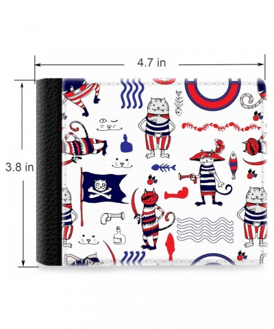 Unique Desige Pattern - Cats pirates vector hand drawing illustration, Slim Front Pocket Wallet Billfold RFID Blocking $10.21...