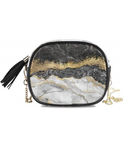 Crossbody Purse Small Crossbody Bags Shoulder Handbags Gold Black Marble for Women $13.74 Shoulder Bags