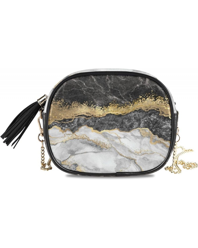 Crossbody Purse Small Crossbody Bags Shoulder Handbags Gold Black Marble for Women $13.74 Shoulder Bags