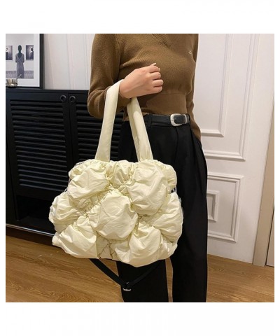 New Korean Style Pleated Large-Capacity One-Shoulder Women's Winter Cotton Bucket Bag Black $32.29 Totes