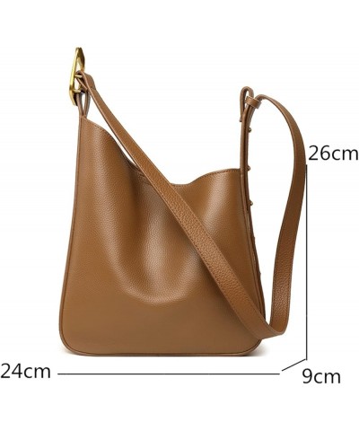 Leather Women Luxury Shoulder Bag Handbag Women Tote Bag Wide Straps Messenger Bucket Bag (Color : Brown, Size : 11 * 10 * 3....