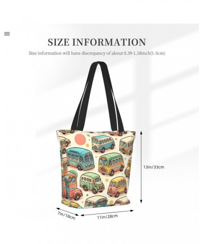 Women Shoulder Bag Pastel-Cartoon-Bus Foldable Tote Bag With Zipper Closure Casual Shopping Purse Daily Bag $18.55 Totes