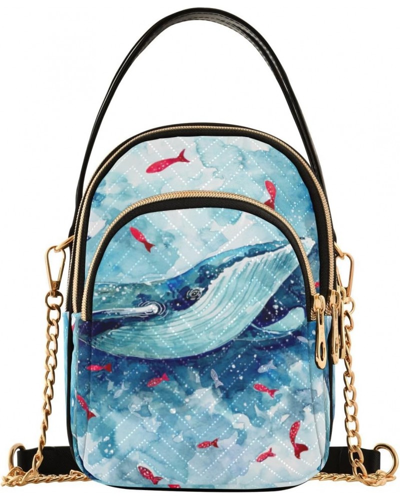 Whale Red Carp Watercolor Quilted Crossbody Bag for Women, Small Cell Phone Bag Shoulder Handbags Purse with Leather Strap $1...