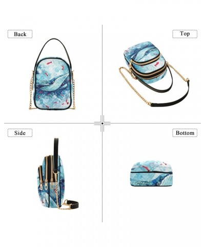 Whale Red Carp Watercolor Quilted Crossbody Bag for Women, Small Cell Phone Bag Shoulder Handbags Purse with Leather Strap $1...