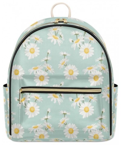 Daisy Pale Green Mini Backpack Purse for Women Small Casual Daypacks Pu Leather Bookbag Fashion Floral Back Packs Anti Theft ...