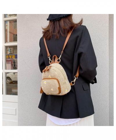 Summer Trendy Handmade Woven Crochet Straw Backpack Boho Backpack Purse for Women Vacation (Beige) Beige $10.32 Backpacks