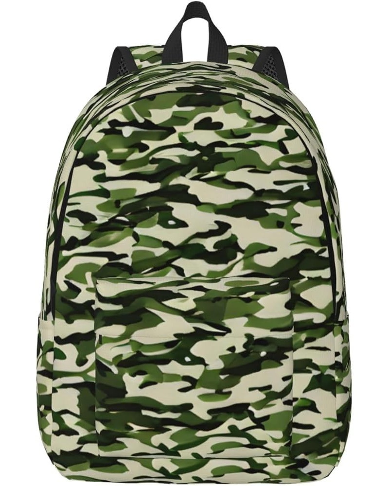 Camo Green Print Casual Double Shoulder Daypack,Anti-Theft Travel Canvas Backpack For Men And Women Black Medium $24.65 Backp...