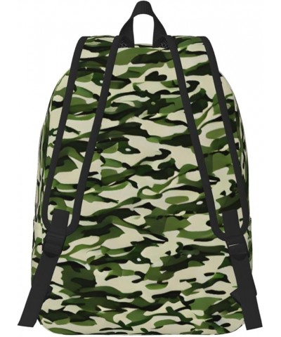 Camo Green Print Casual Double Shoulder Daypack,Anti-Theft Travel Canvas Backpack For Men And Women Black Medium $24.65 Backp...