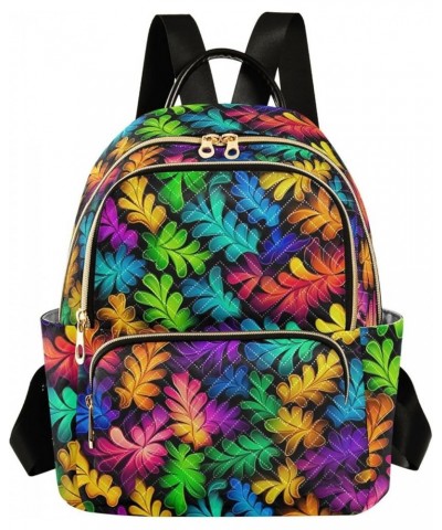 Rainbow Leaves Backpack Purse for Women Small Travel Bag Fashion Daypack M 202a3335 M(11.4"x6.1"x14.17") 202a3335 $20.09 Back...