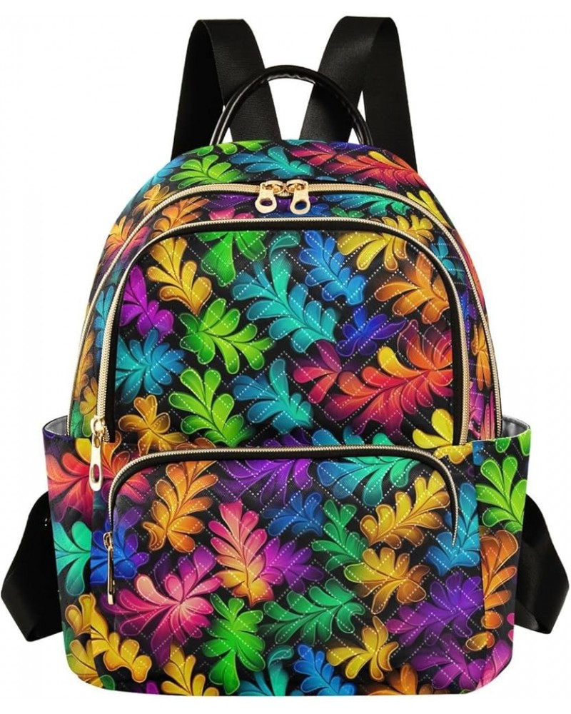 Rainbow Leaves Backpack Purse for Women Small Travel Bag Fashion Daypack M 202a3335 M(11.4"x6.1"x14.17") 202a3335 $20.09 Back...