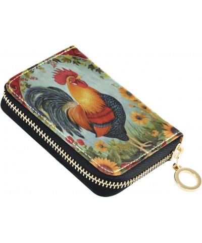 RFID Credit Card Holder Farm Rooster Leather With Zipper Card Case Wallet for Women Girls $10.06 Wallets